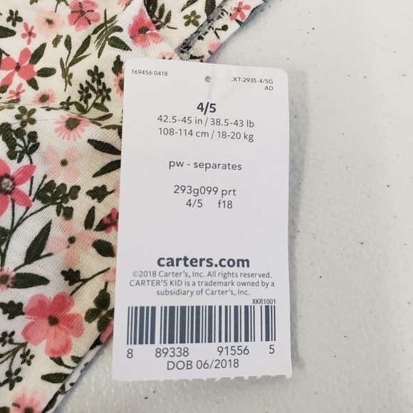 Carter's Kids Floral Layered Sleeves Top Girls 4/5 - Picture 6 of 6